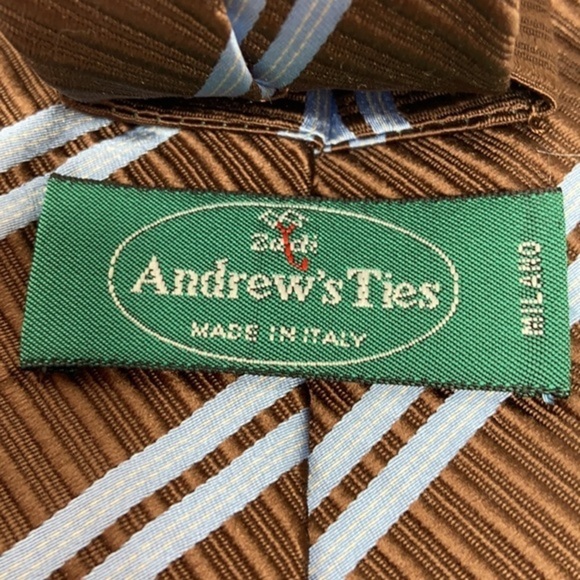 Andrews Ties Vintage Brown Striped 100% Silk Tie - Picture 5 of 7